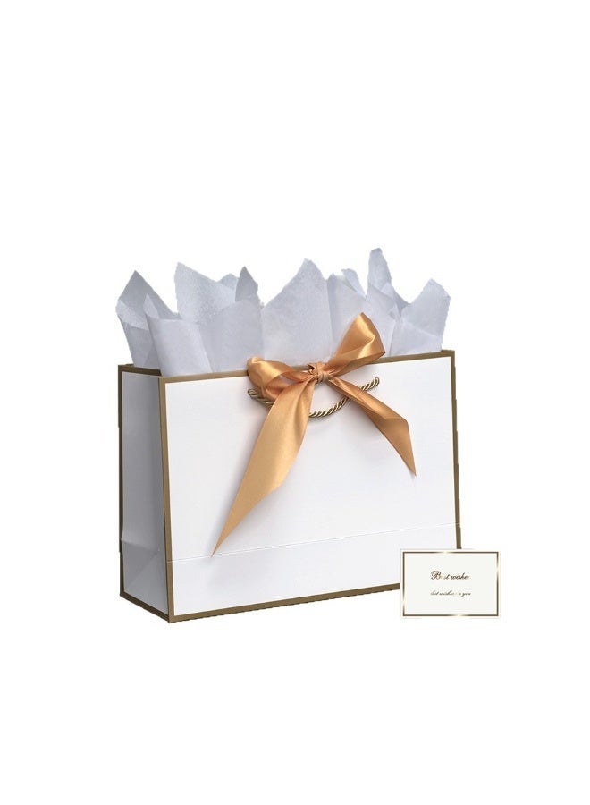 Neox Gift bag3 أكياس هدايا بيضاء كبيرة، أكياس ورقية مزينة بشريط، بطاقات تهنئة وورق مناديل، حقائب حفلات محمولة بمقابض، حقائب هدايا أعياد ميلاد، حقائب هدايا لحفلات الزفاف، لوازم الحفلات - Image 3